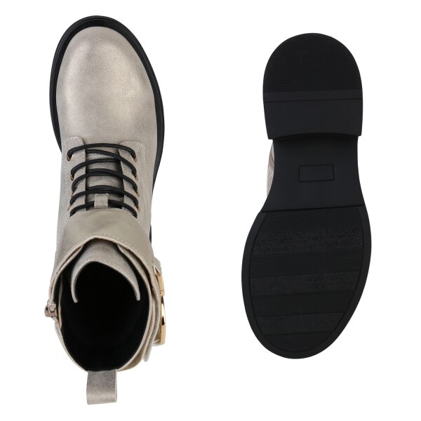 Damen Schnürstiefeletten in Gold