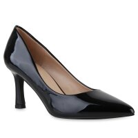 Damen Spitze Pumps in Schwarz Lack