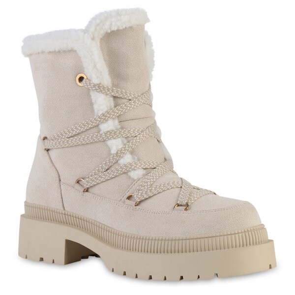 Damen Schnürstiefeletten in Beige