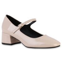 Damen Mary Janes in Beige Lack