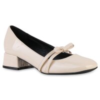 Damen Riemchenballerinas in Beige Lack