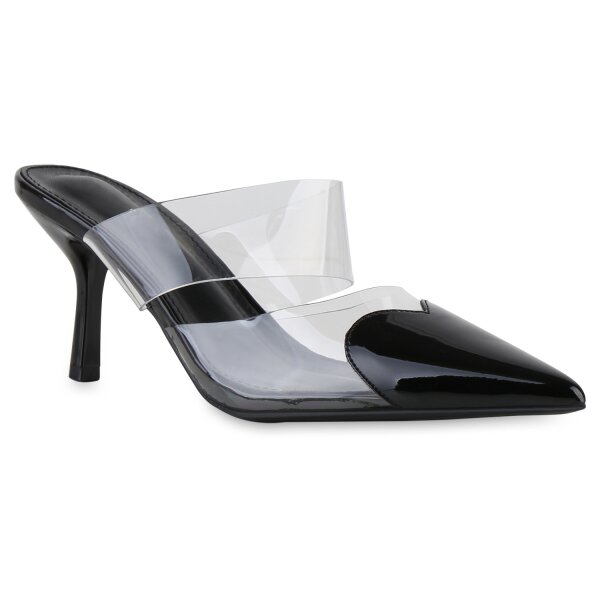 Damen Pantoletten in Schwarz Lack