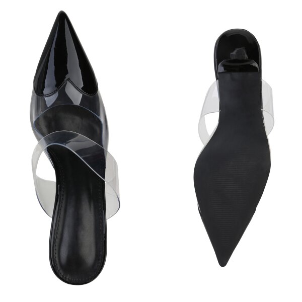 Damen Pantoletten in Schwarz Lack