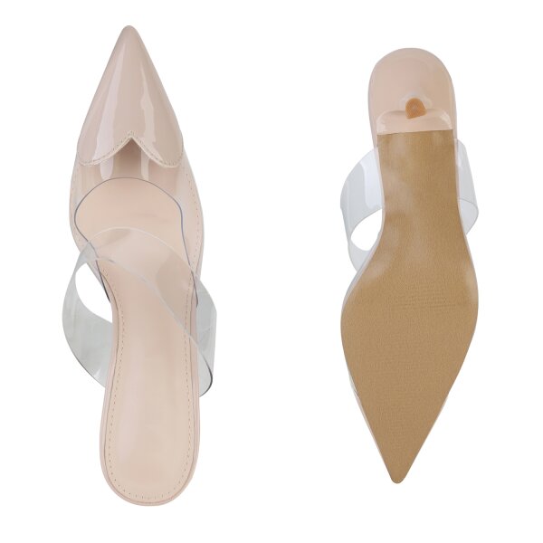 Damen Pantoletten in Beige Lack