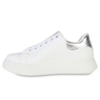 Damen Plateau Sneaker in Weiss Silber Metallic