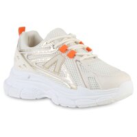 Damen Plateau Sneaker in Beige Metallic