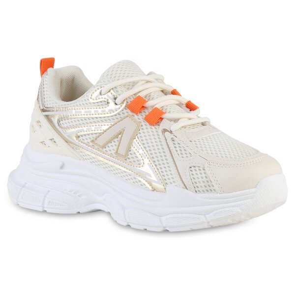 Damen Plateau Sneaker in Beige Metallic