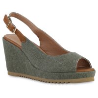 Damen Keilsandaletten in Grün