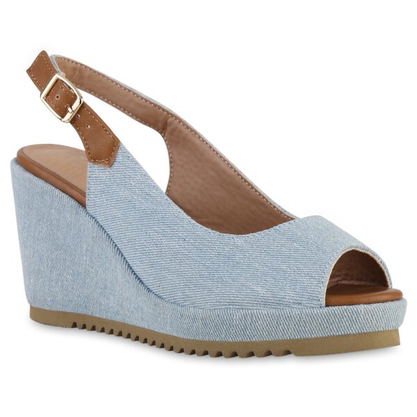 Damen Keilsandaletten in Hellblau Denim