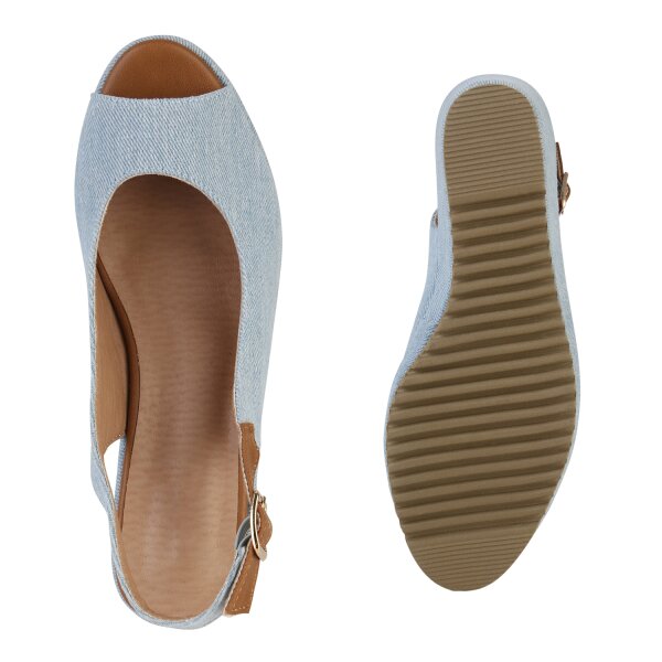 Damen Keilsandaletten in Hellblau Denim