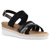 Damen Keilsandaletten in Schwarz Metallic