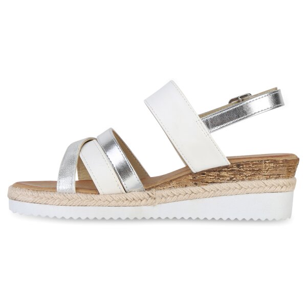 Damen Keilsandaletten in Weiss Metallic
