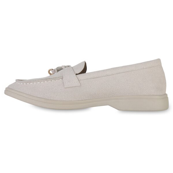 Damen Klassische Slippers in Beige Velours