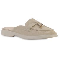 Damen Pantoletten in Khaki Velours