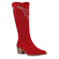 Damen Cowboystiefel in Rot Velours