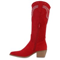 Damen Cowboystiefel in Rot Velours