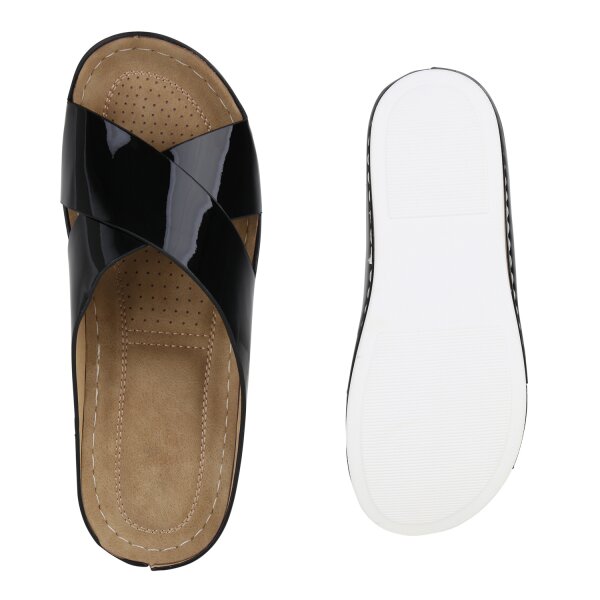 Damen Pantoletten in Schwarz Lack