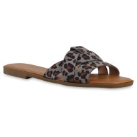 Damen Pantoletten in Grau Leopard
