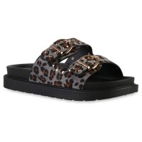 Damen Pantoletten in Grau Leopard