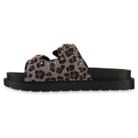 Damen Pantoletten in Grau Leopard