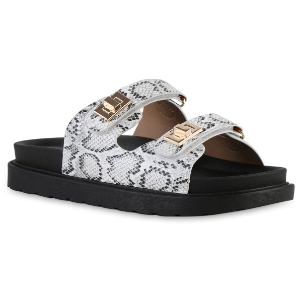 Damen Pantoletten in Weiss Snake