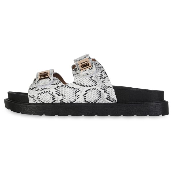 Damen Pantoletten in Weiss Snake