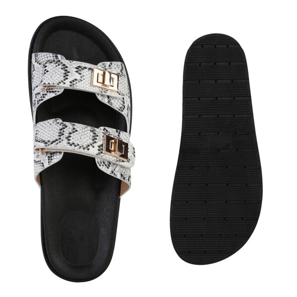 Damen Pantoletten in Weiss Snake