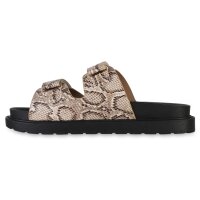 Damen Pantoletten in Beige Snake