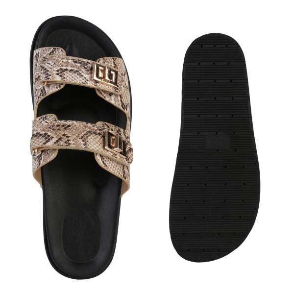Damen Pantoletten in Beige Snake