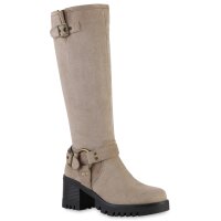 Damen Bikerstiefel in Khaki Velours