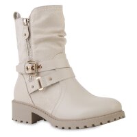 Damen Biker Boots in Creme