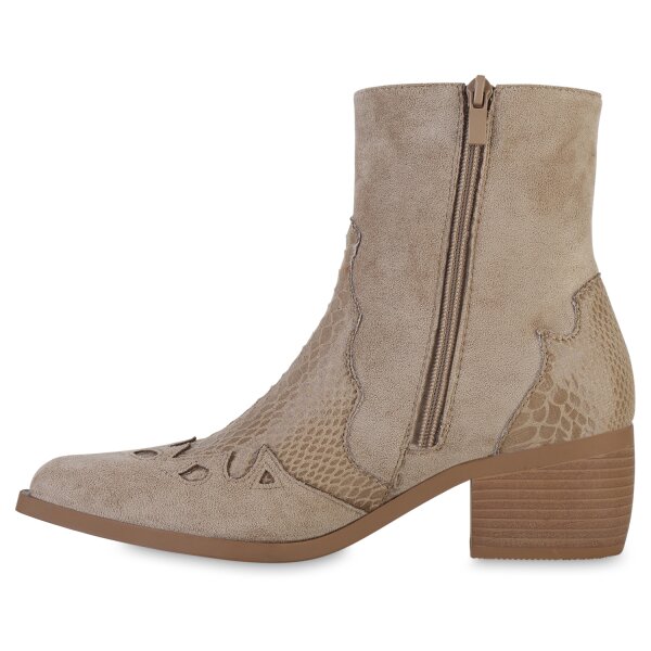 Damen Cowboy Boots in Khaki Velours
