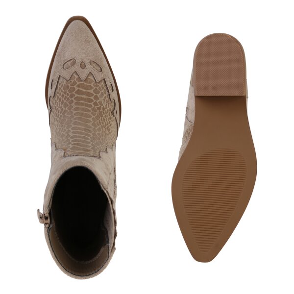 Damen Cowboy Boots in Khaki Velours