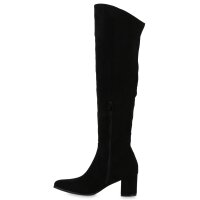 Damen Overknees in Schwarz Velours