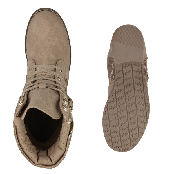 Damen Schnürstiefeletten in Khaki