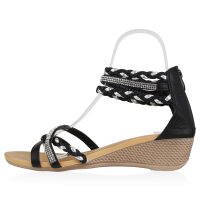 Damen Keilsandaletten in Schwarz Silber