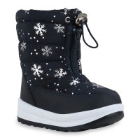 Kinder Winter Boots in Dunkelblau Silber Muster Metallic