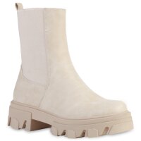 Damen Plateau Boots in Creme