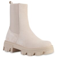 Damen Plateau Boots in Nude Velours