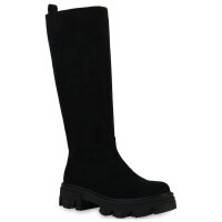 Damen Plateaustiefel in Schwarz Velours