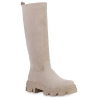 Damen Plateaustiefel in Beige Velours