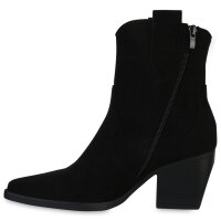 Damen Cowboy Boots in Schwarz Velours