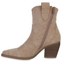 Damen Cowboy Boots in Tan Velours