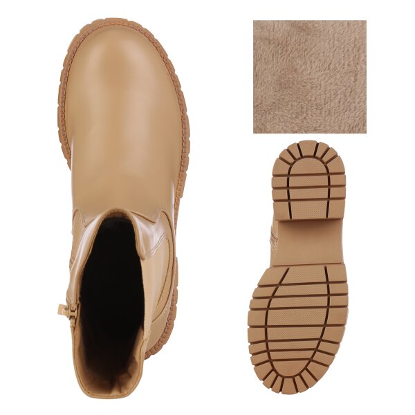 Damen Plateaustiefel in Tan