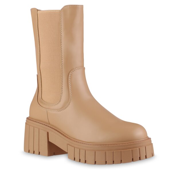 Damen Plateaustiefel in Tan