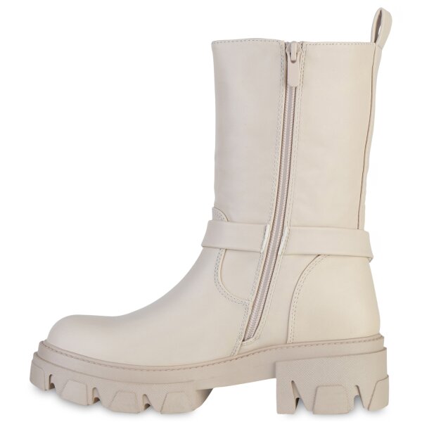 Damen Plateau Boots in Beige