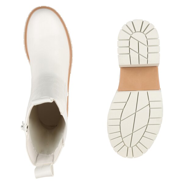 Damen Plateaustiefel in Weiss Kroko