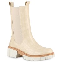Damen Plateaustiefel in Beige Kroko