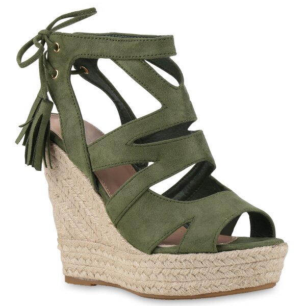 Damen Keilsandaletten in Dunkelgrün