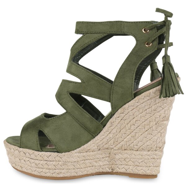 Damen Keilsandaletten in Dunkelgrün